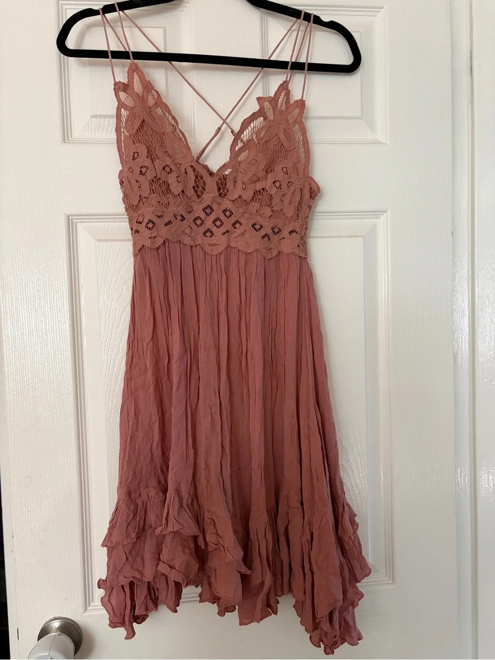 NWT Free People Dusty Rose Crochet Lace Mini Dress